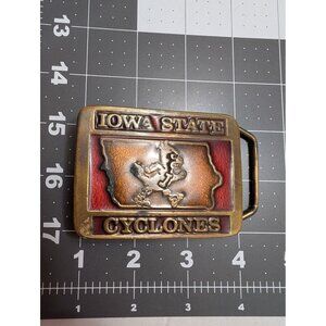 Iowa State Cyclones Brass belt buckle orange red enamel Tapco 1982 4x3